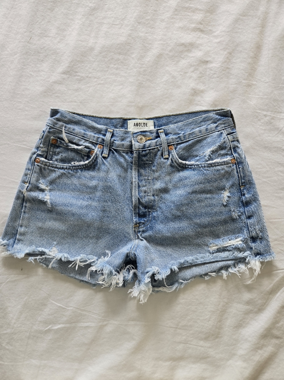 AGOLDE  Parker Vintage Frayed-Hem Denim Shorts, Size 26
